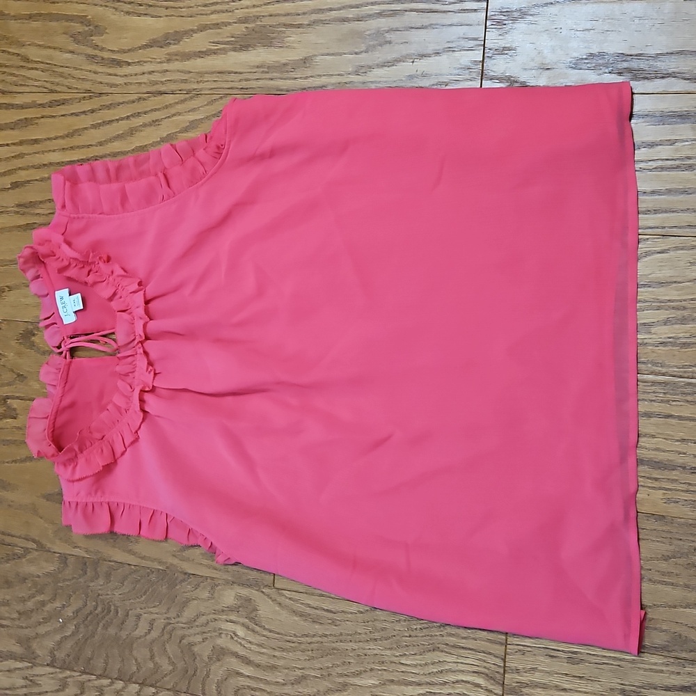 J. Crew Ruffle Neck Sleeveless Blouse Hot Pink Coral Tank XXL
